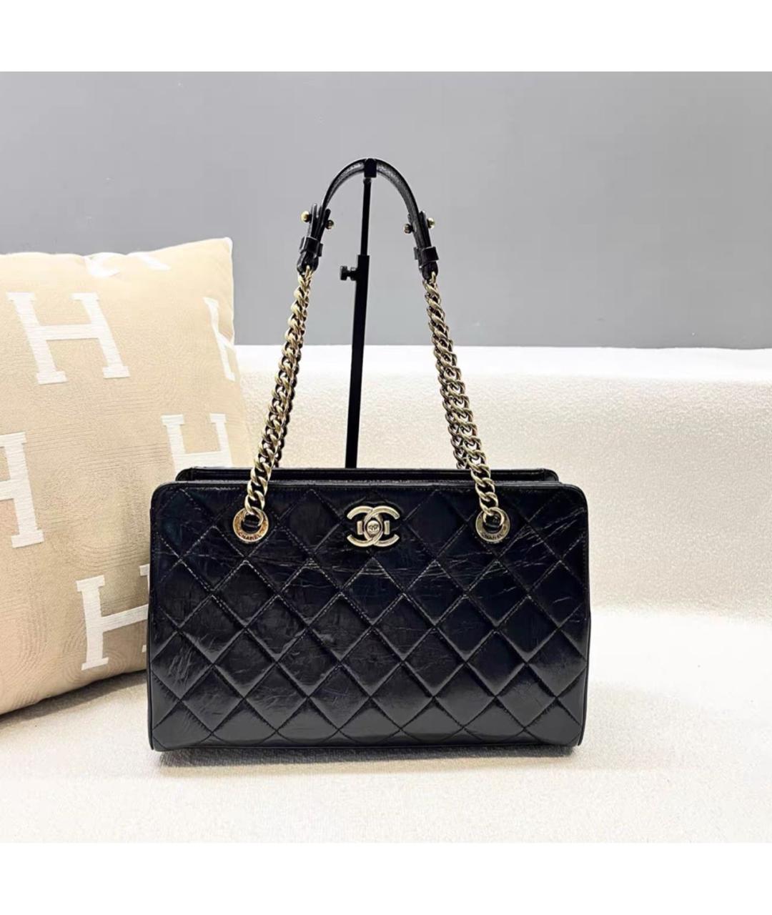 CHANEL Черная кожаная сумка тоут, фото 2