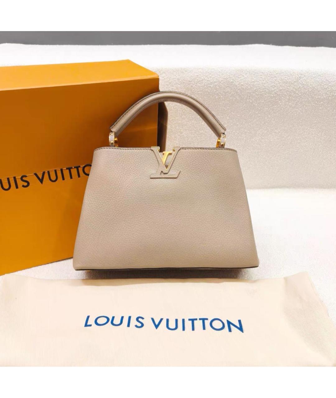 LOUIS VUITTON Бежевая кожаная сумка тоут, фото 7
