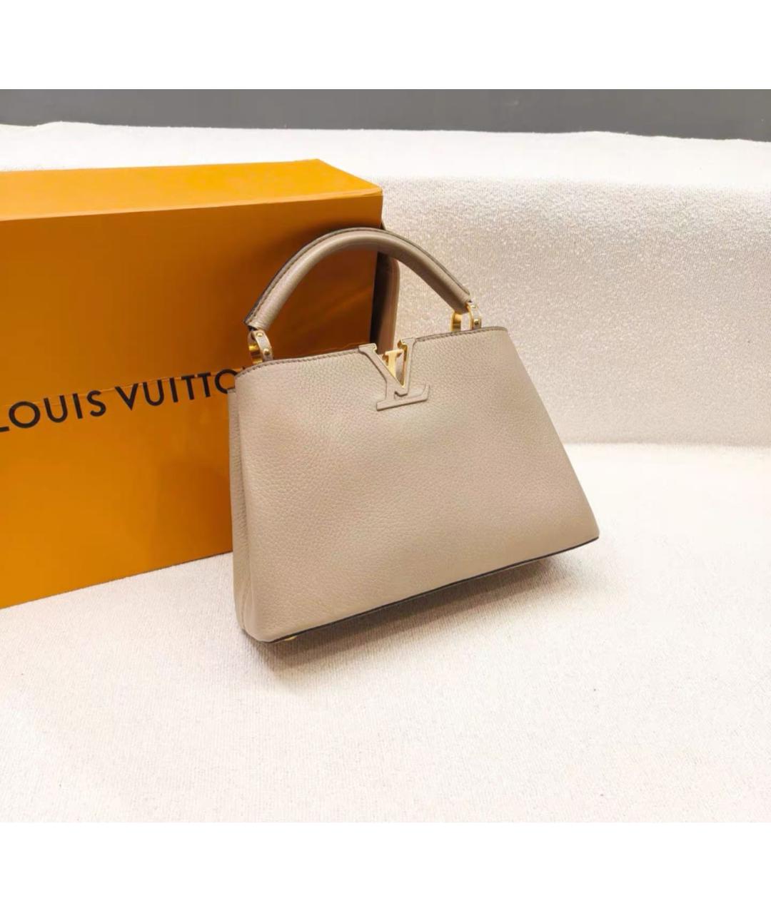 LOUIS VUITTON Бежевая кожаная сумка тоут, фото 6
