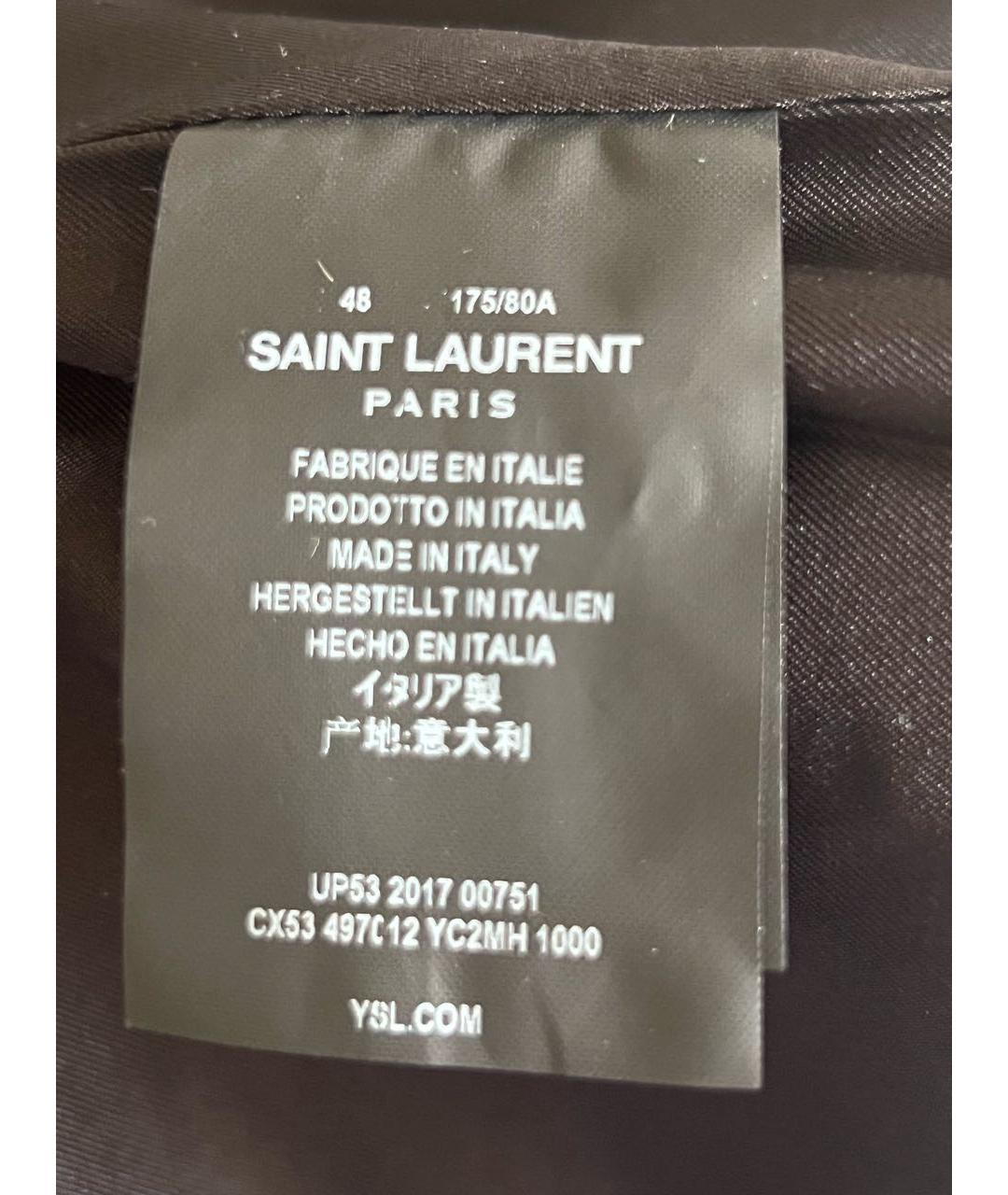 SAINT LAURENT Черные кожаные прямые брюки, фото 7