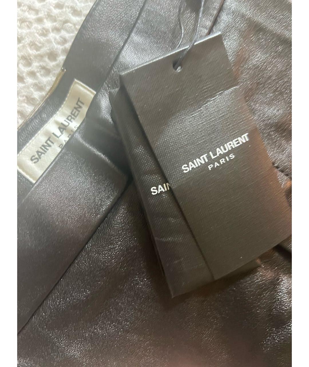 SAINT LAURENT Черные кожаные прямые брюки, фото 5