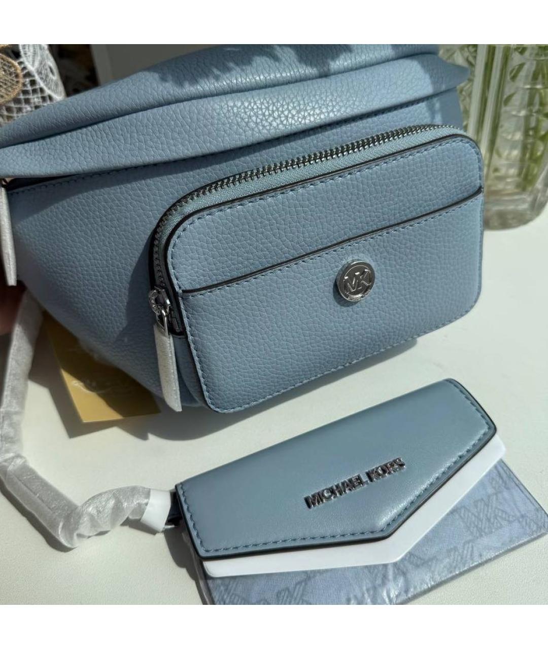 MICHAEL KORS Голубая кожаная поясная сумка, фото 4