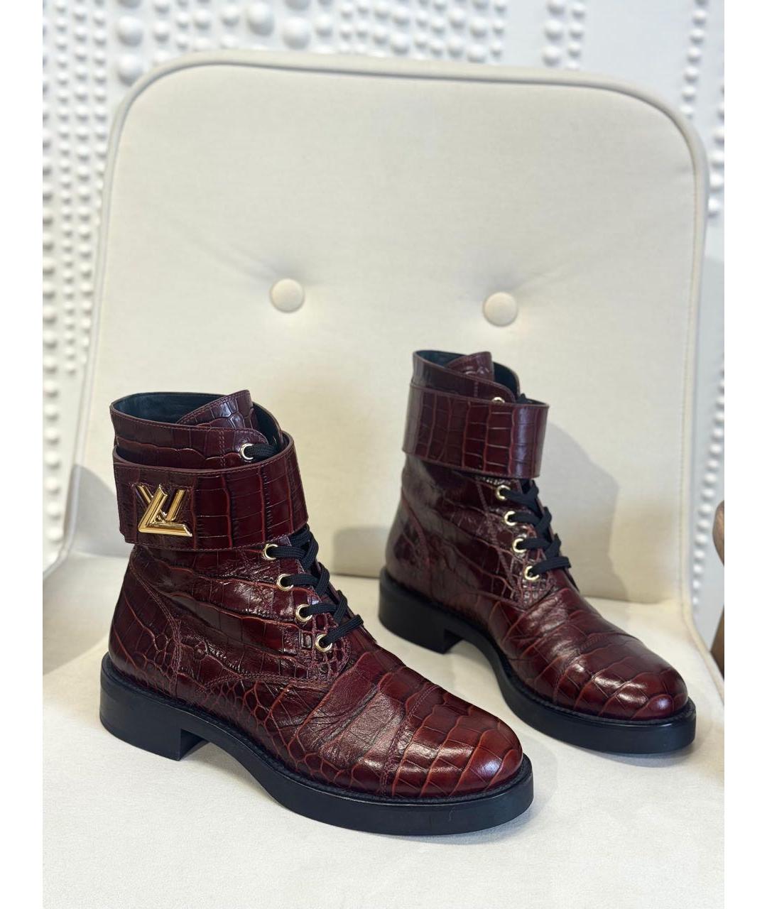LOUIS VUITTON Бордовые кожаные ботинки, фото 4