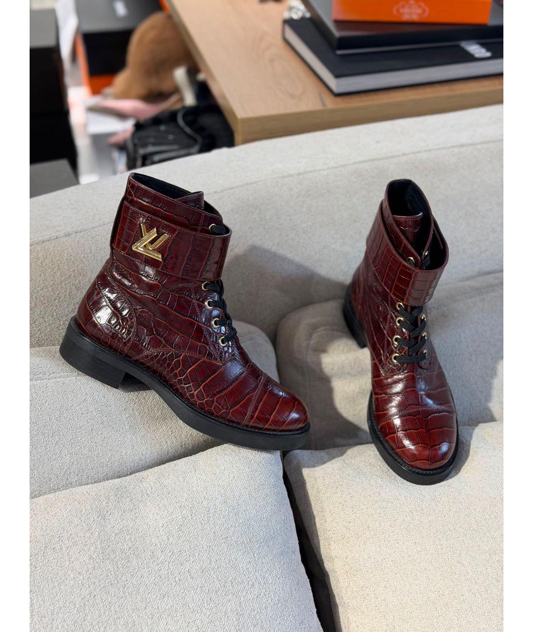 LOUIS VUITTON Бордовые кожаные ботинки, фото 3