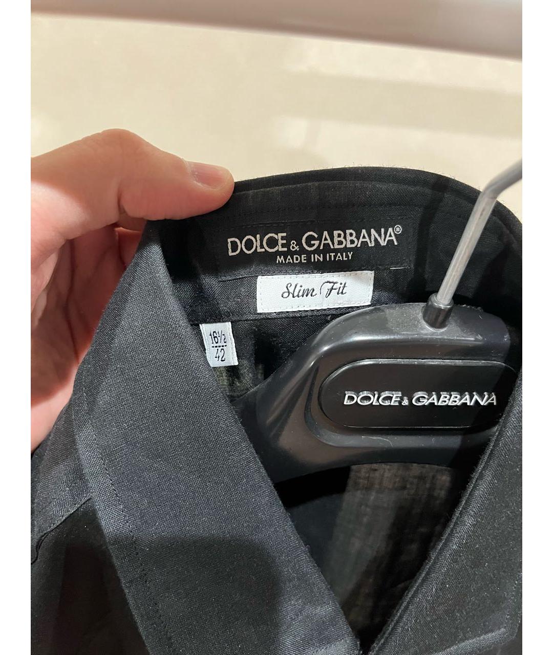 DOLCE&GABBANA Темно-синяя льняная кэжуал рубашка, фото 3