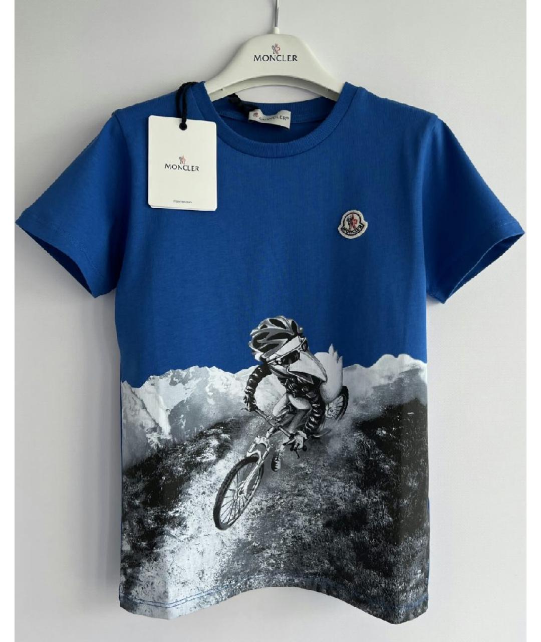 MONCLER KIDS Синяя хлопковая детская футболка, фото 2