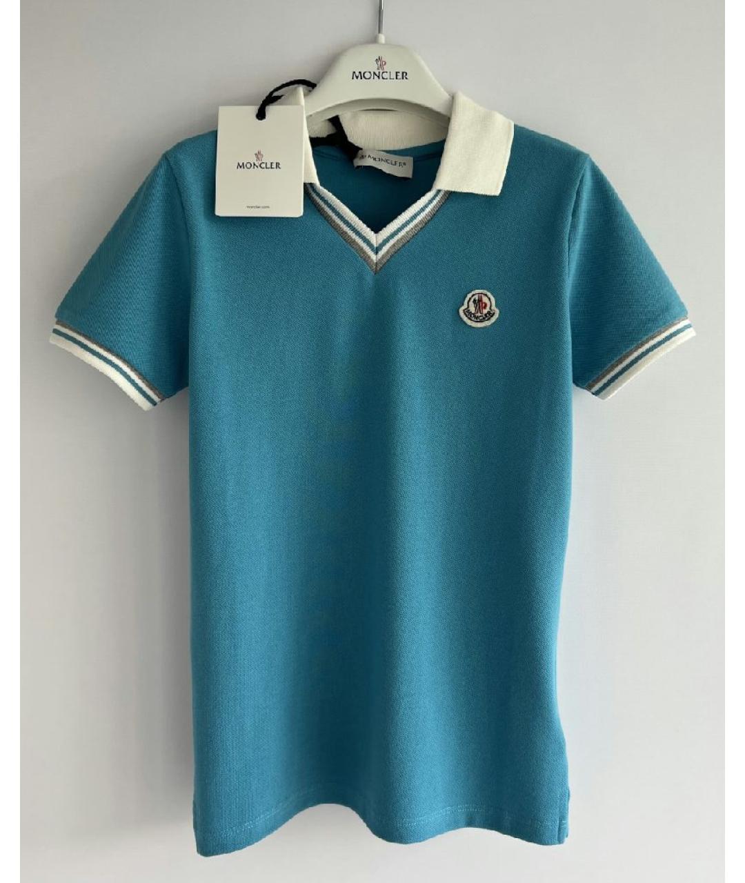 MONCLER KIDS Голубая хлопковая детская футболка, фото 2