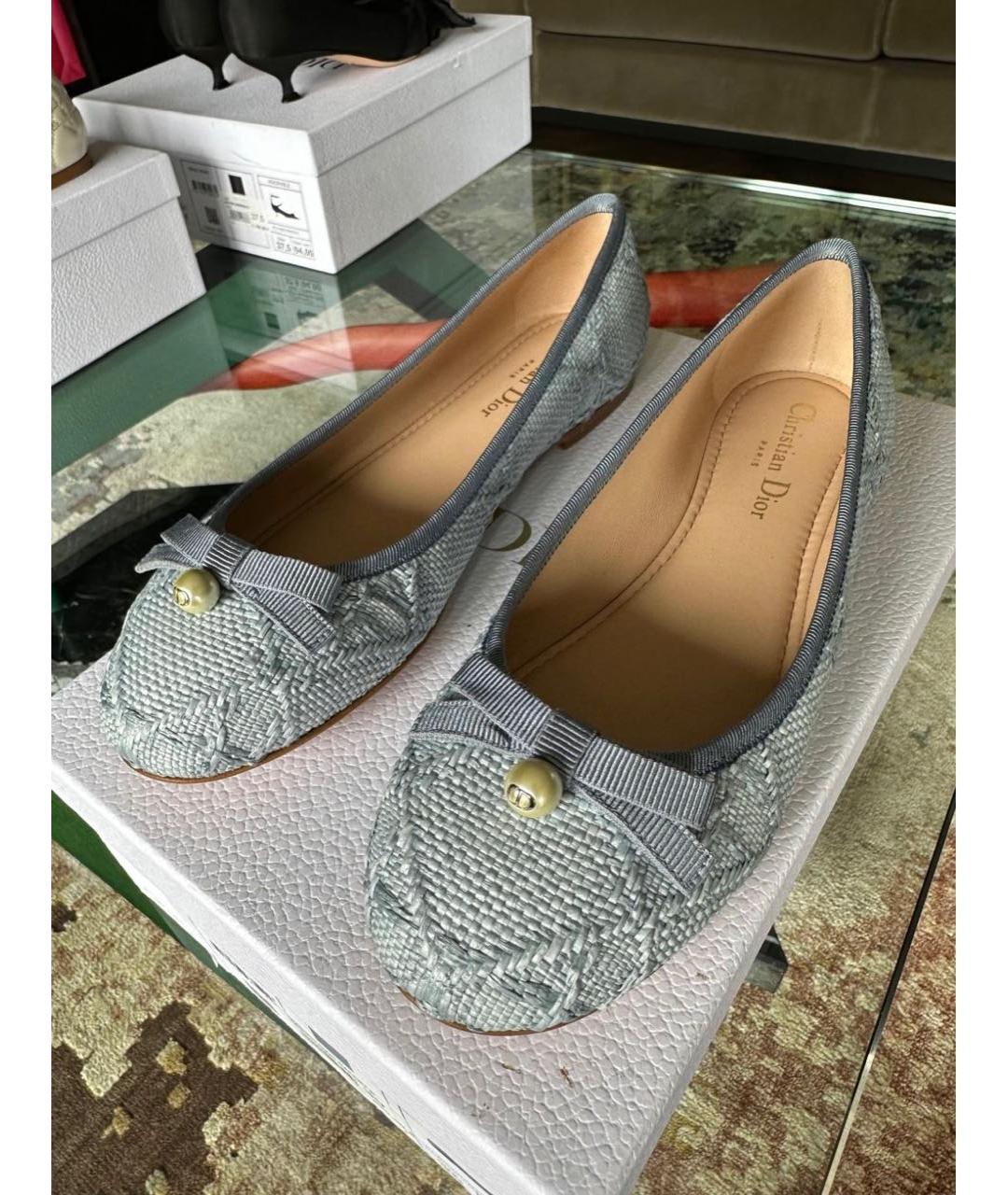 CHRISTIAN DIOR Голубые текстильные балетки, фото 3