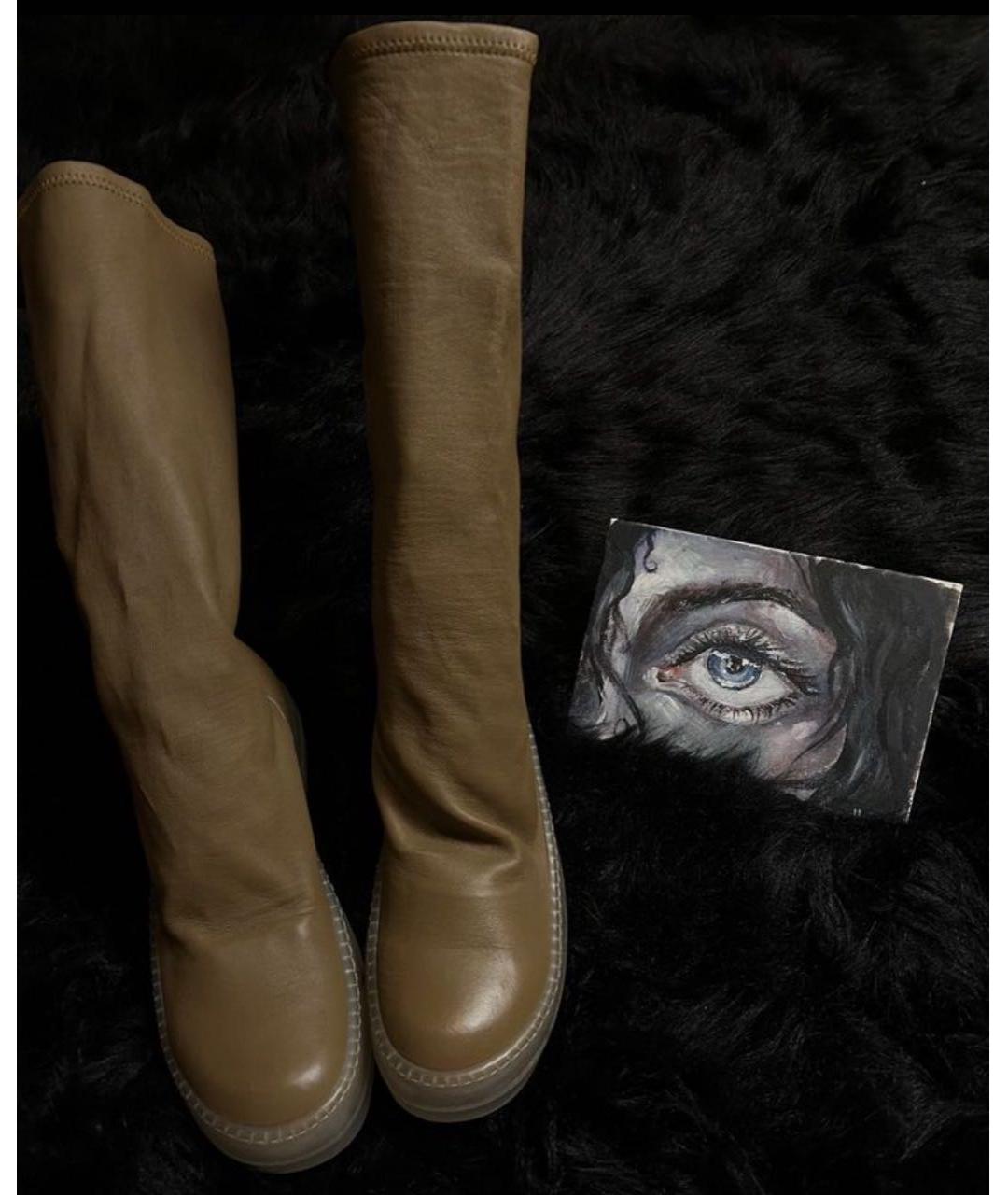 RICK OWENS Коричневые кожаные ботфорты, фото 2