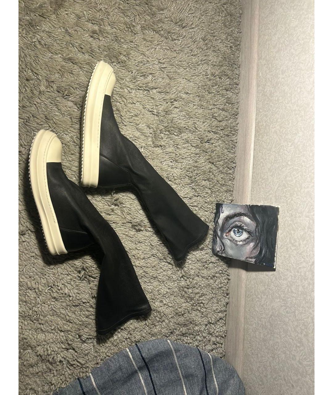 RICK OWENS Черные кожаные ботфорты, фото 6