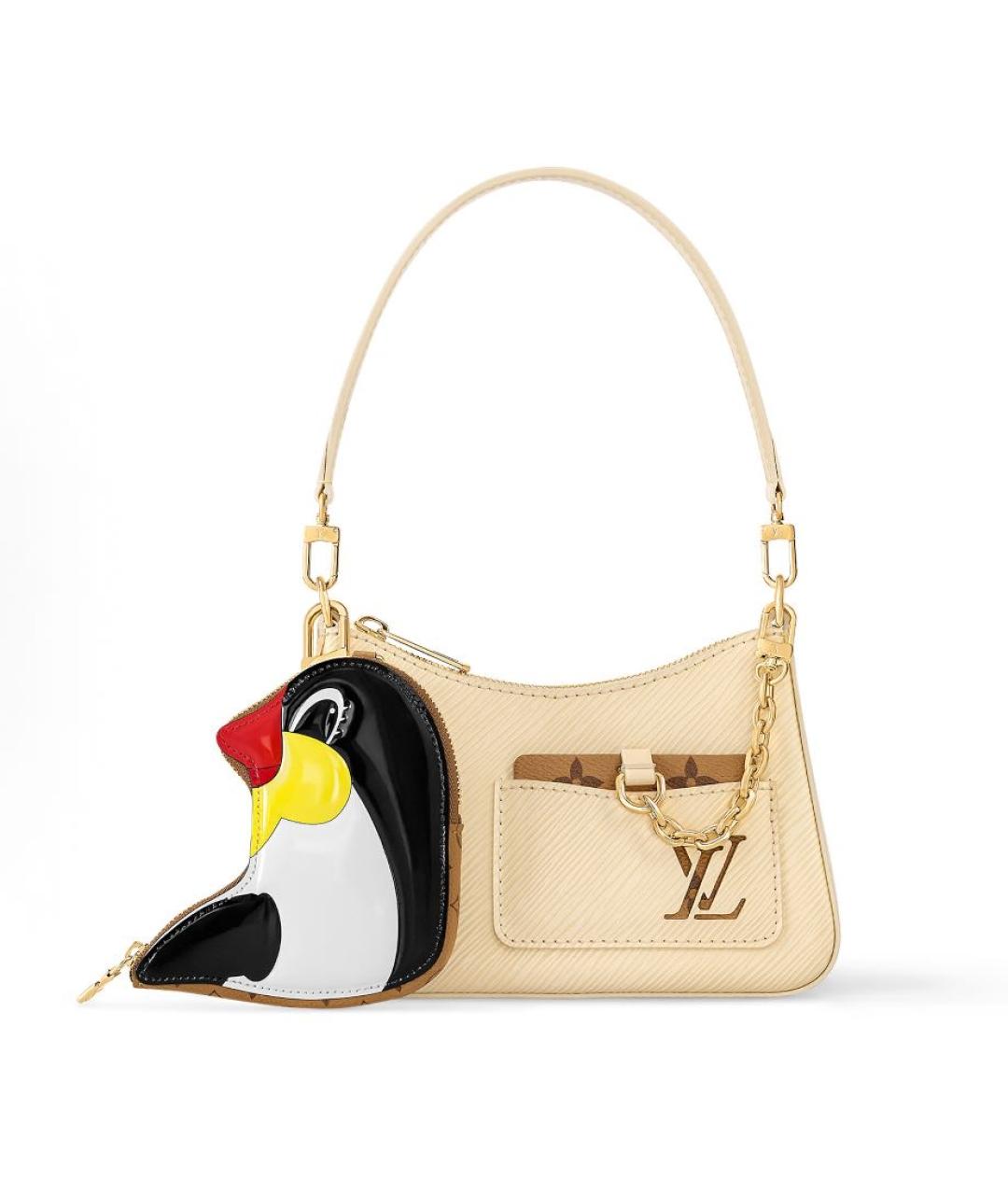LOUIS VUITTON Бежевая кожаная сумка с короткими ручками, фото 4