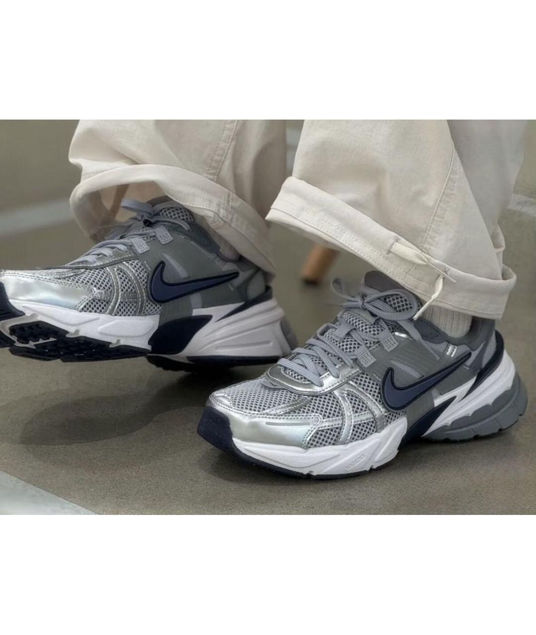 NIKE Серебряные текстильные низкие кроссовки / кеды, фото 8