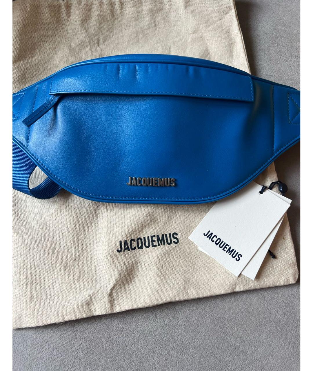 JACQUEMUS Синяя кожаная поясная сумка, фото 4