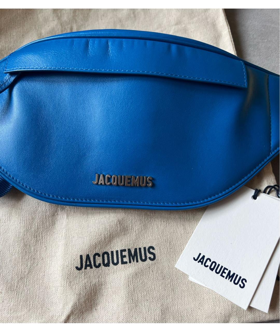 JACQUEMUS Синяя кожаная поясная сумка, фото 3