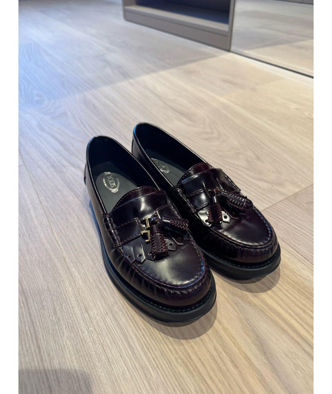 TOD'S Бордовые кожаные лоферы, фото 2