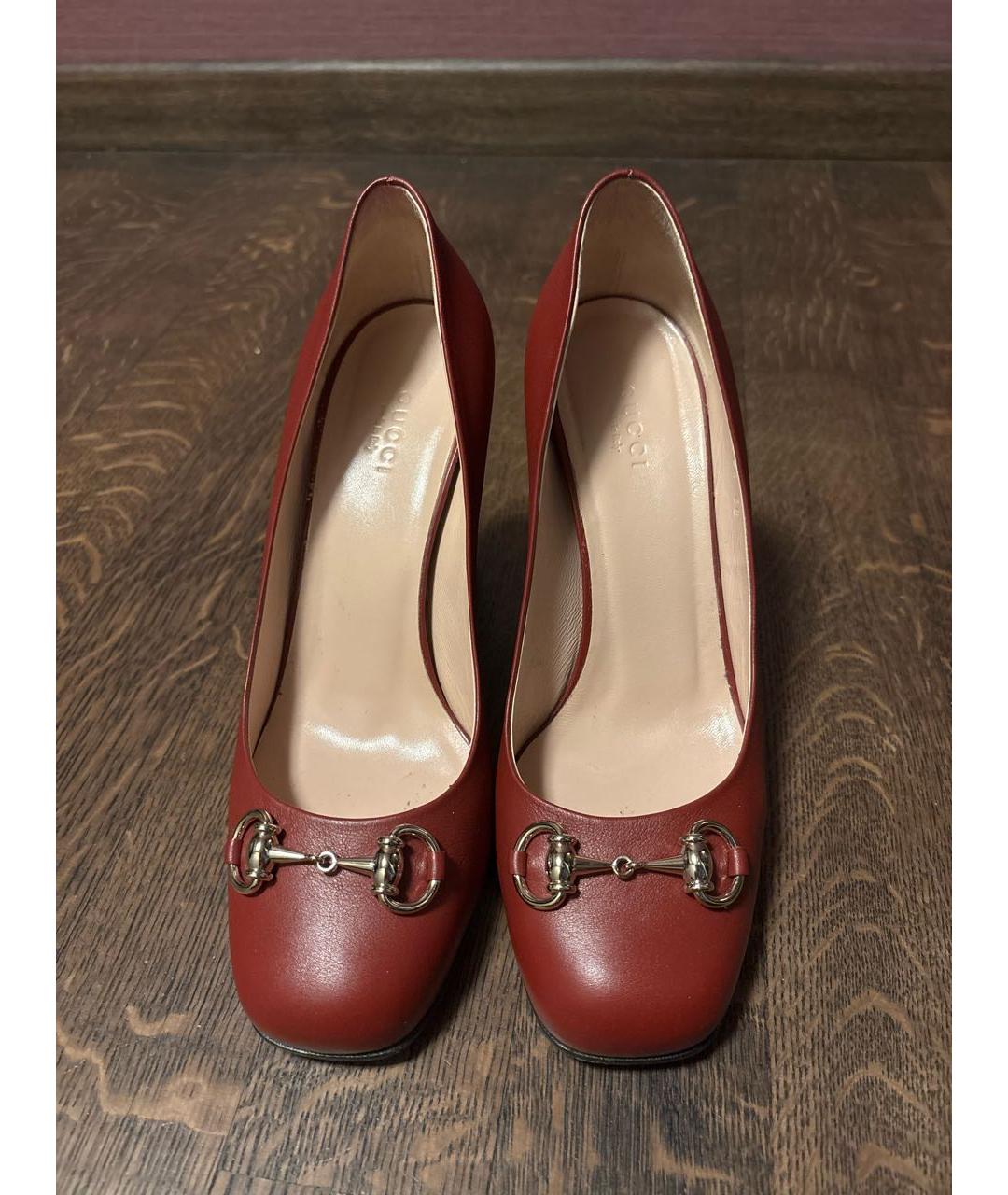 GUCCI Бордовые кожаные туфли, фото 2