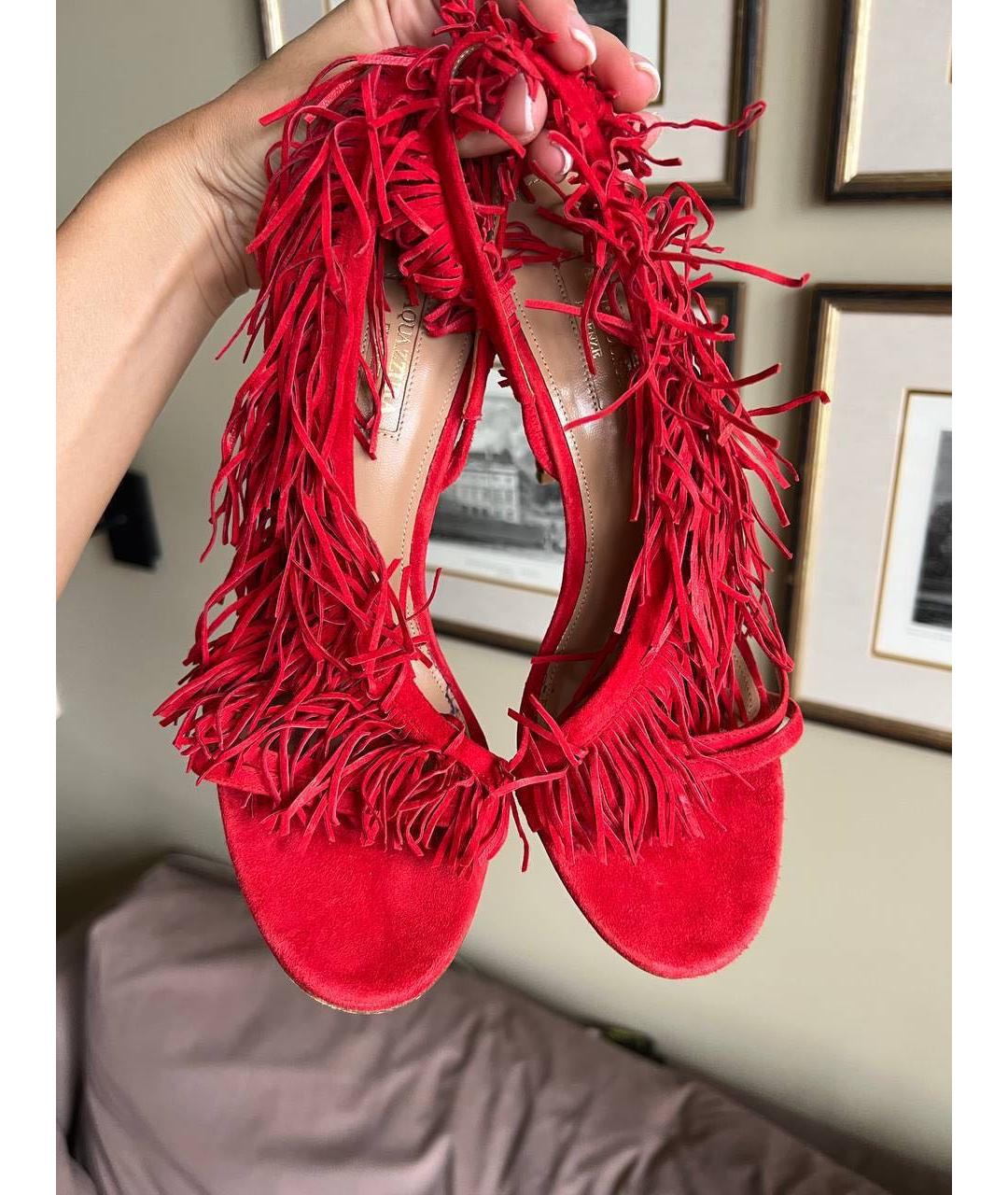 AQUAZZURA Красные замшевые босоножки, фото 3