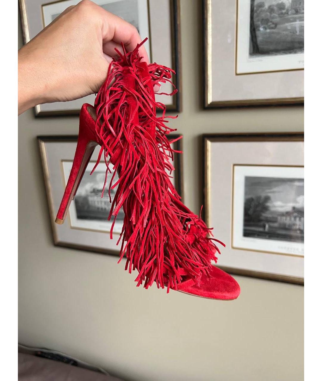 AQUAZZURA Красные замшевые босоножки, фото 9