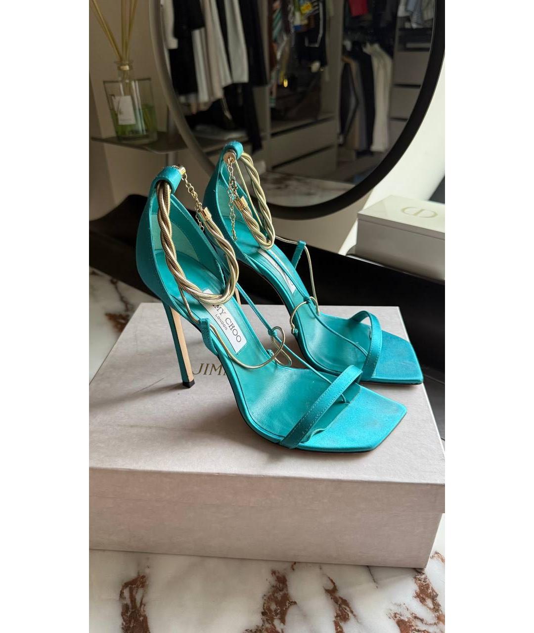 JIMMY CHOO Бирюзовые текстильные босоножки, фото 6