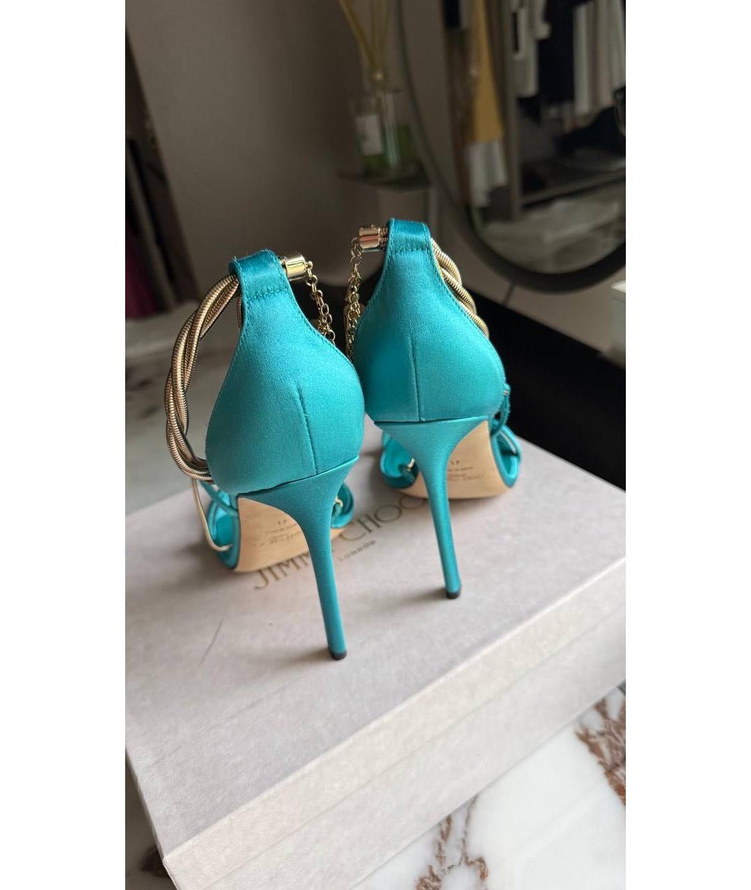 JIMMY CHOO Бирюзовые текстильные босоножки, фото 5
