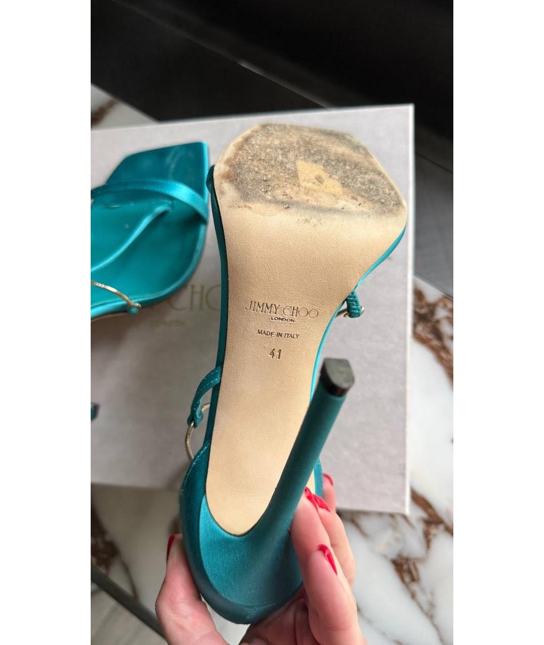 JIMMY CHOO Бирюзовые текстильные босоножки, фото 7
