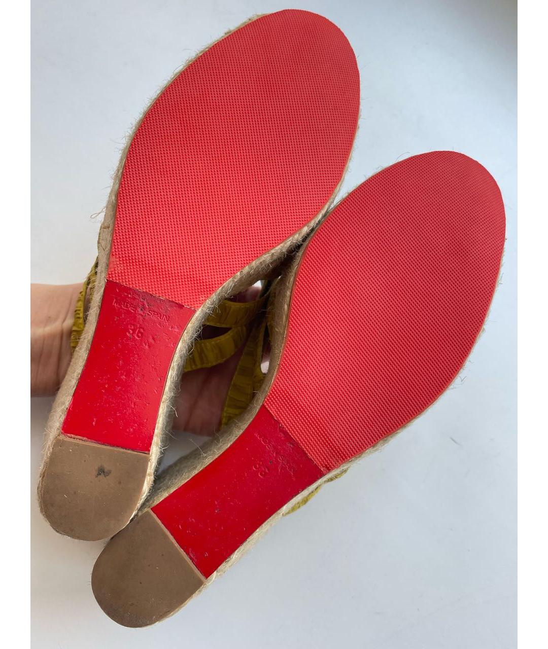 CHRISTIAN LOUBOUTIN Горчичные текстильные сабо, фото 8