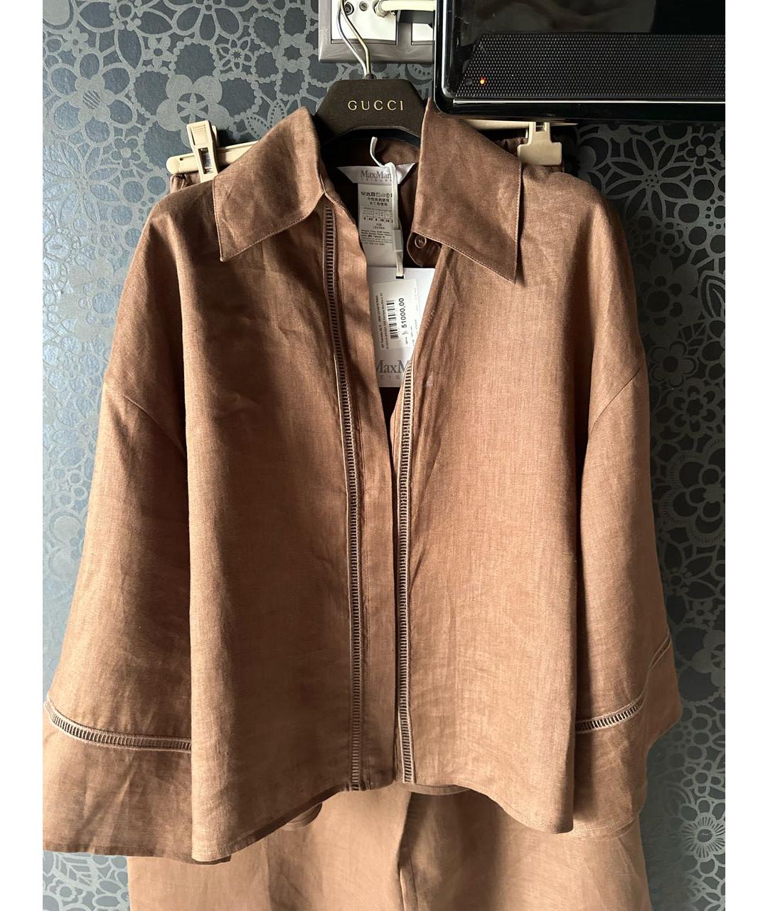 'S MAX MARA Коричневый льняной костюм с брюками, фото 2