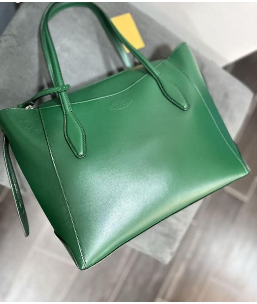 TOD'S Зеленая кожаная сумка тоут, фото 2