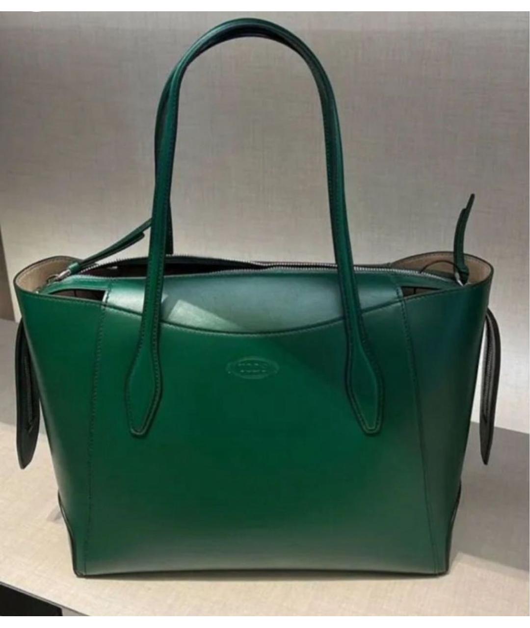 TOD'S Зеленая кожаная сумка тоут, фото 8