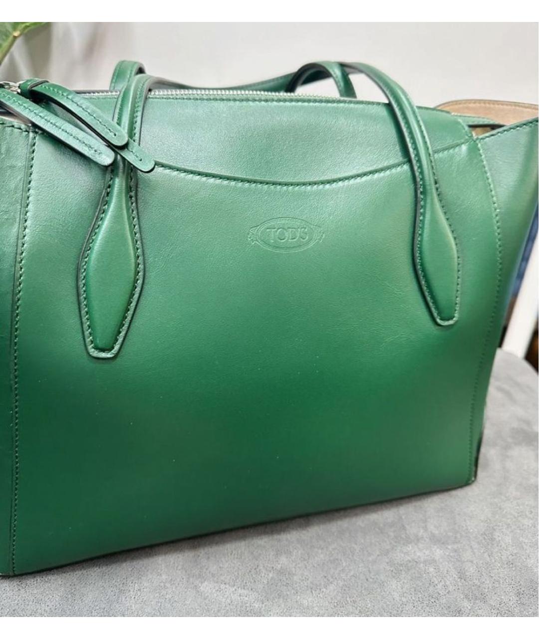 TOD'S Зеленая кожаная сумка тоут, фото 3