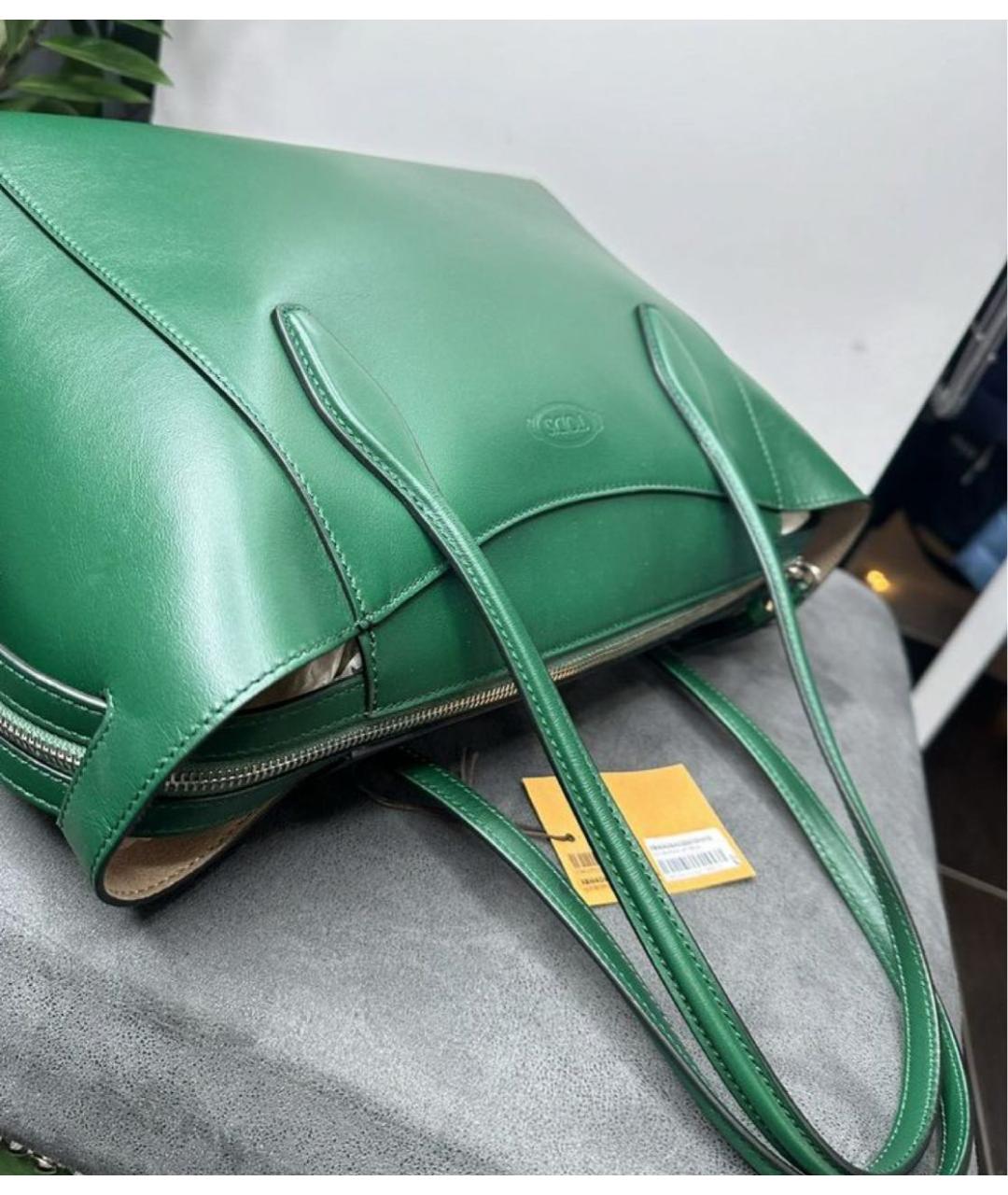 TOD'S Зеленая кожаная сумка тоут, фото 5