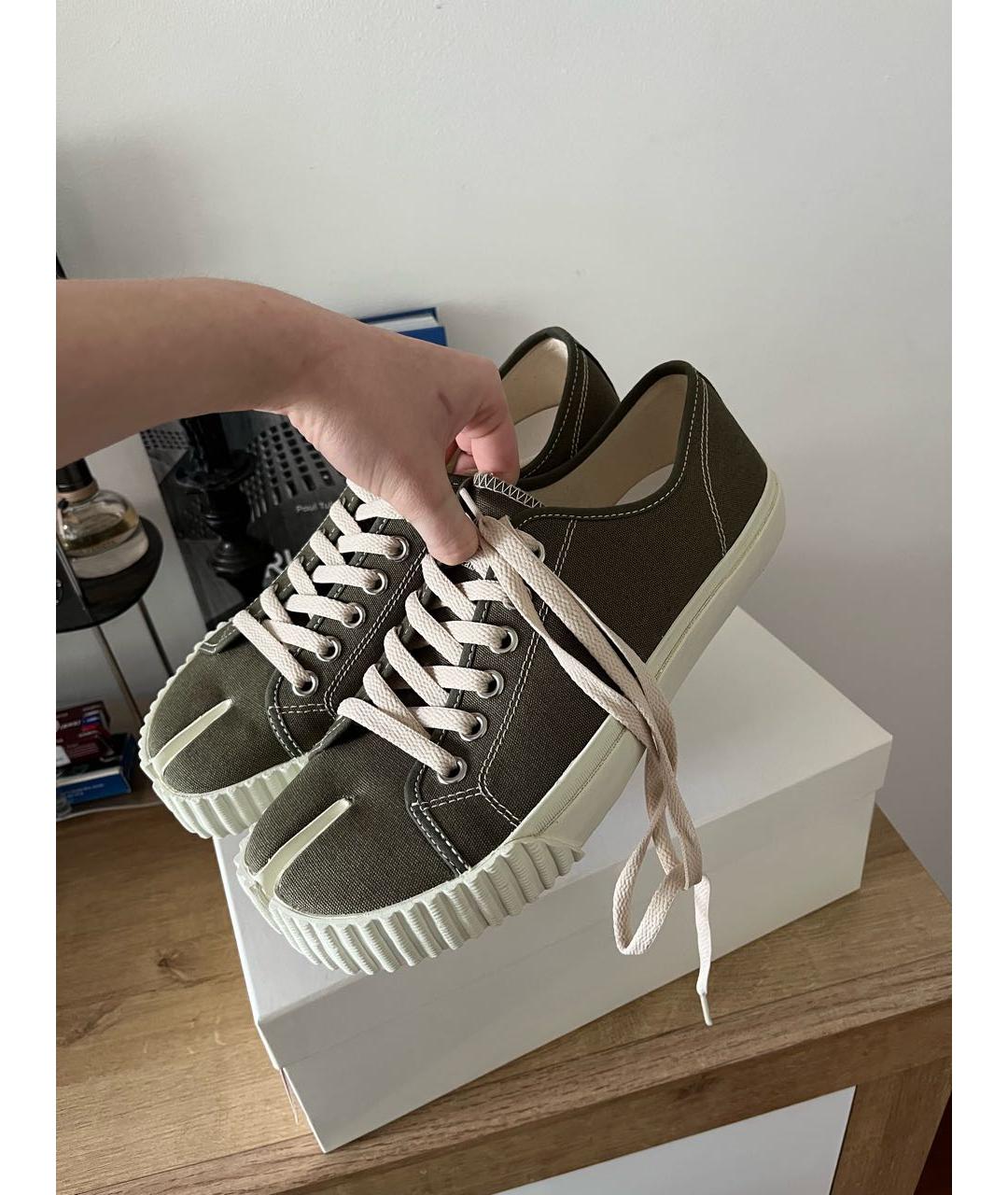 MAISON MARGIELA Хаки текстильные низкие кроссовки / кеды, фото 2