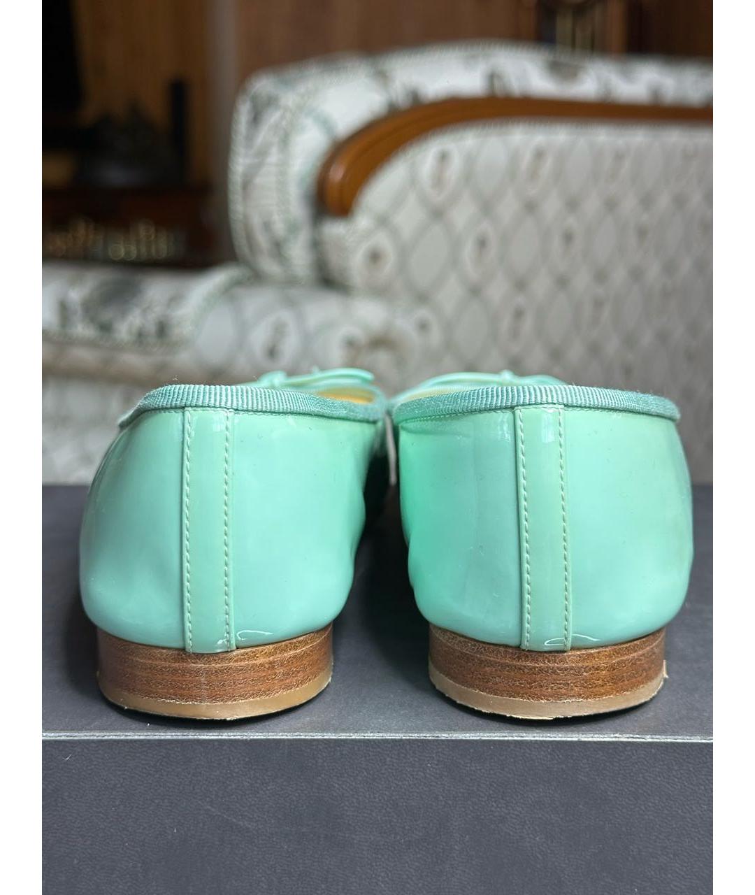 CHANEL Бирюзовые балетки из лакированной кожи, фото 4