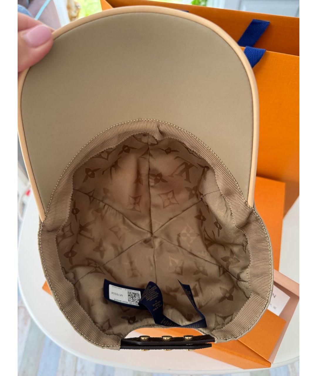 LOUIS VUITTON Бежевая кожаная кепка, фото 5