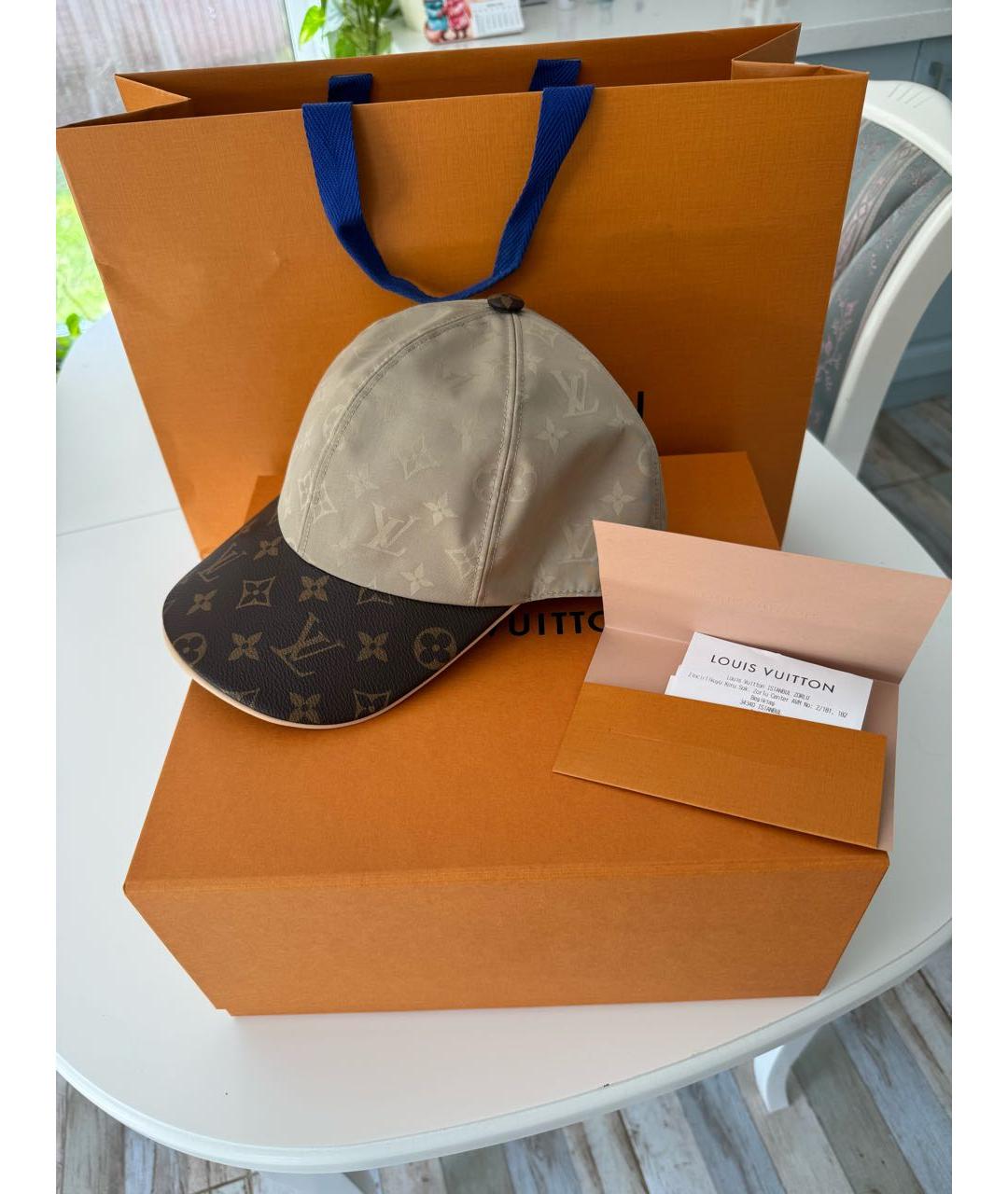 LOUIS VUITTON Бежевая кожаная кепка, фото 3