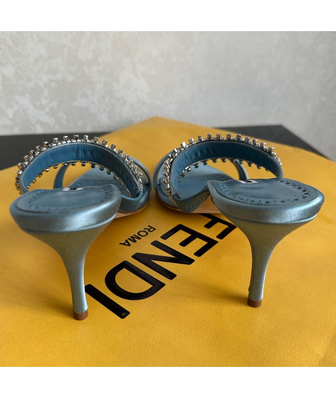 MANOLO BLAHNIK Голубые текстильные мюли, фото 3