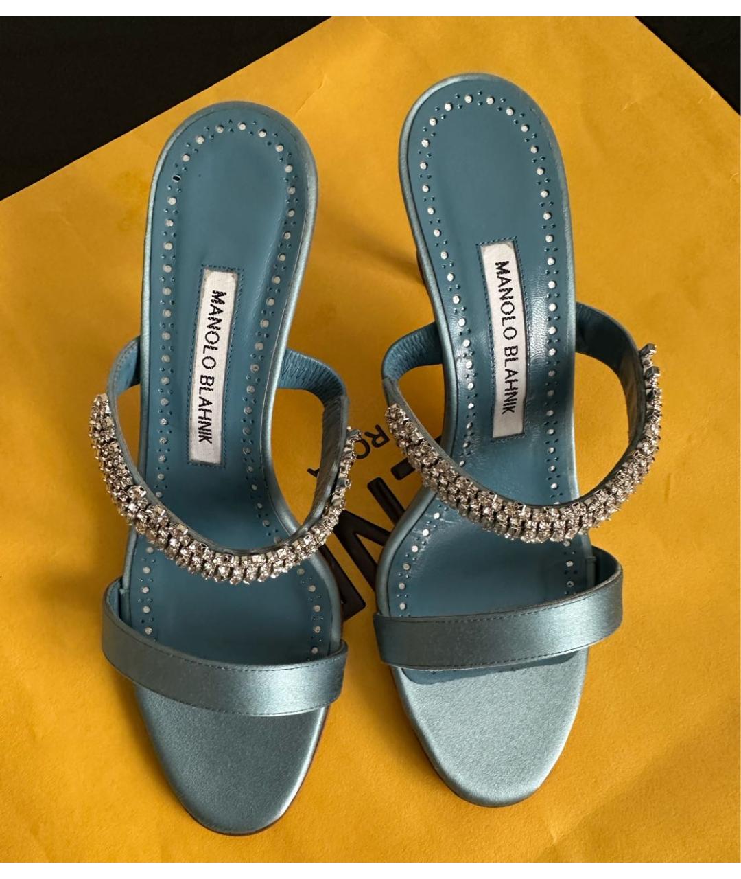 MANOLO BLAHNIK Голубые текстильные мюли, фото 2