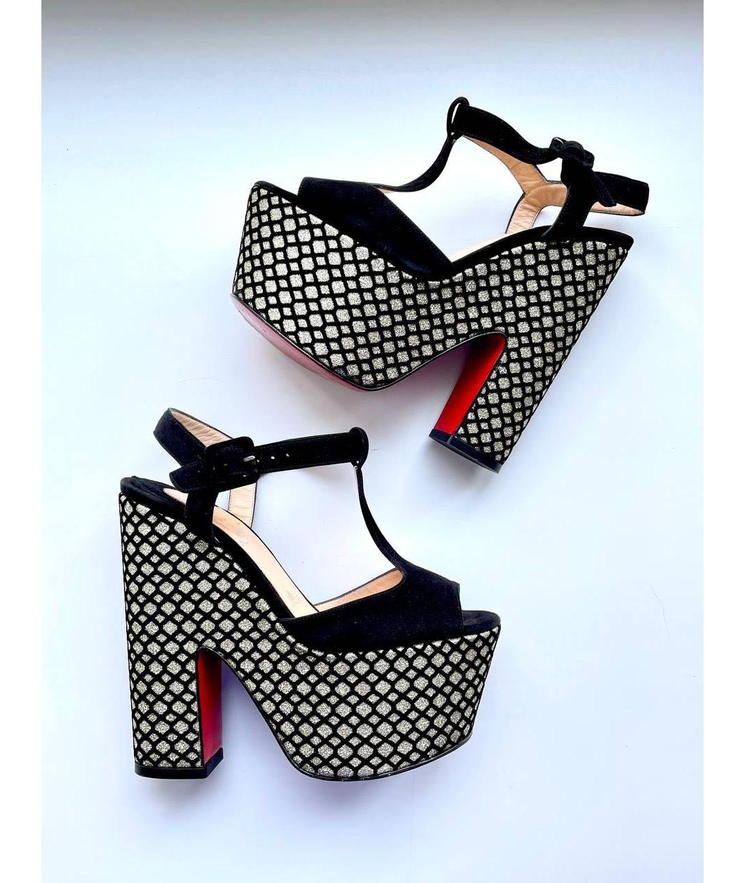 CHRISTIAN LOUBOUTIN Черные замшевые босоножки, фото 2