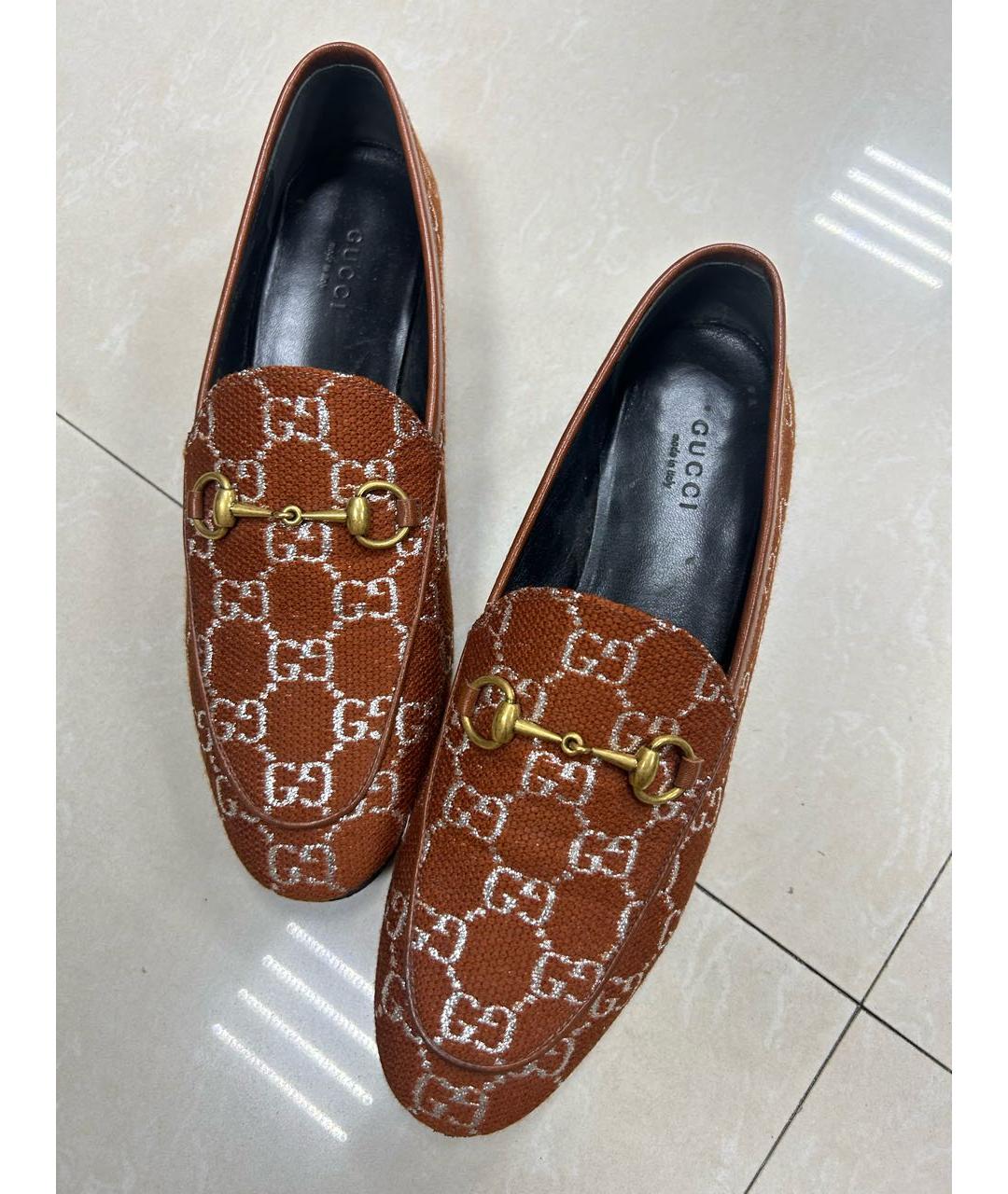 GUCCI Коричневые текстильные лоферы, фото 3