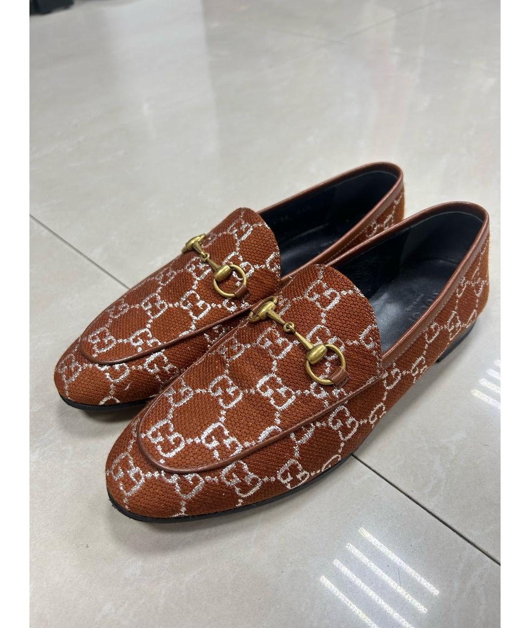 GUCCI Коричневые текстильные лоферы, фото 2