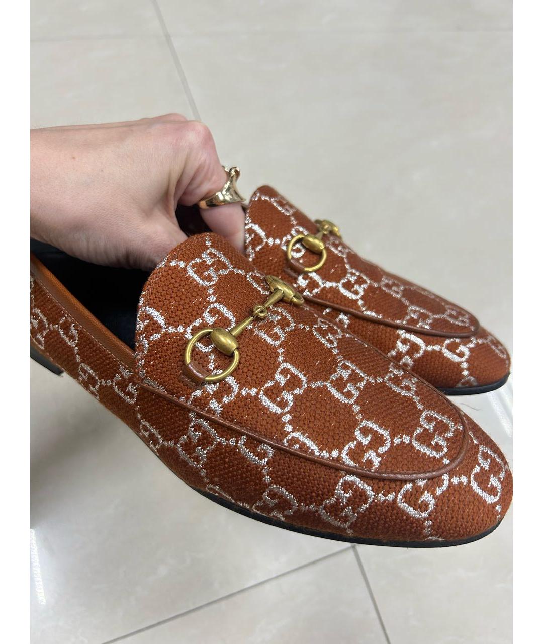 GUCCI Коричневые текстильные лоферы, фото 4