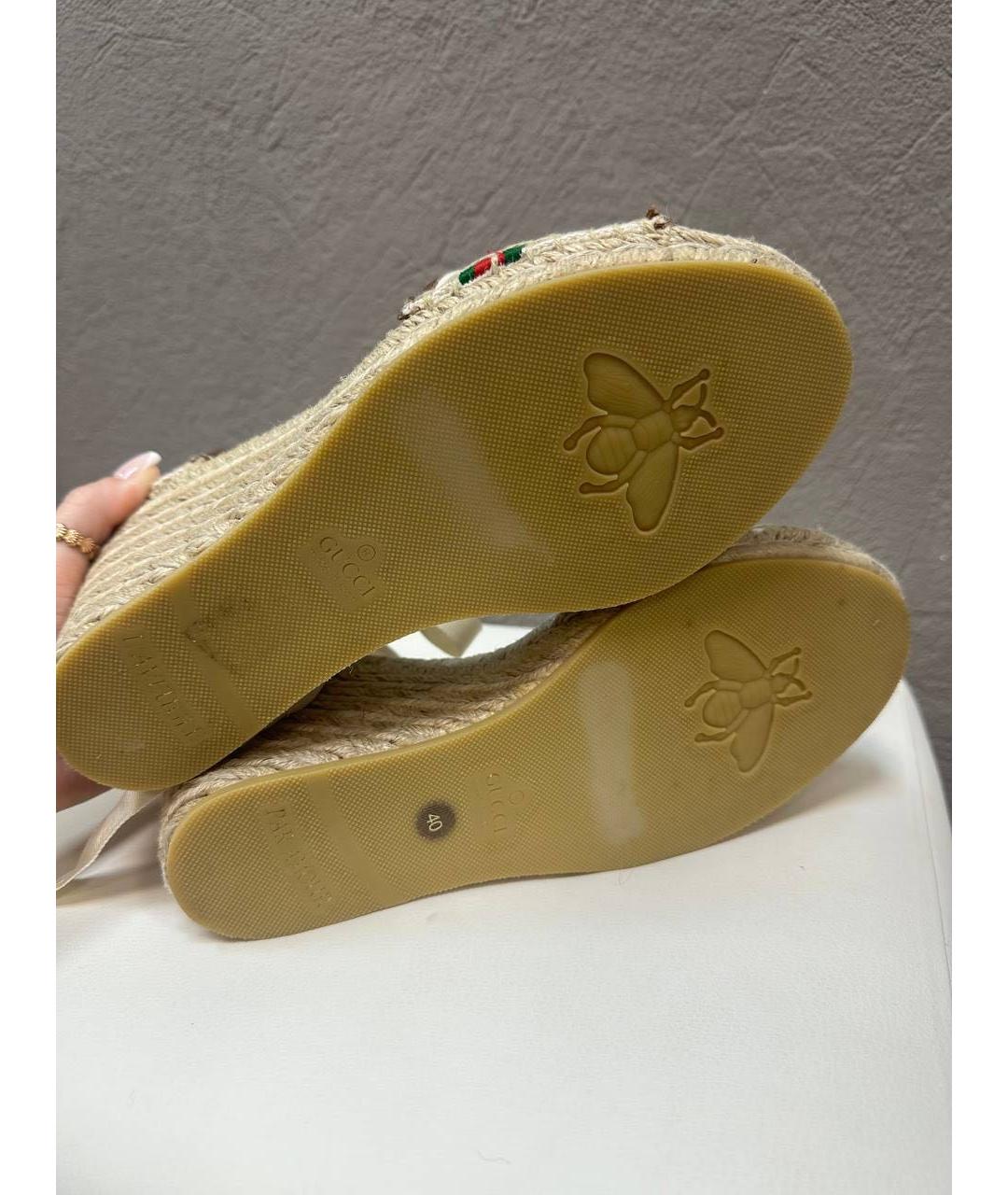 GUCCI Бежевые текстильные босоножки, фото 5