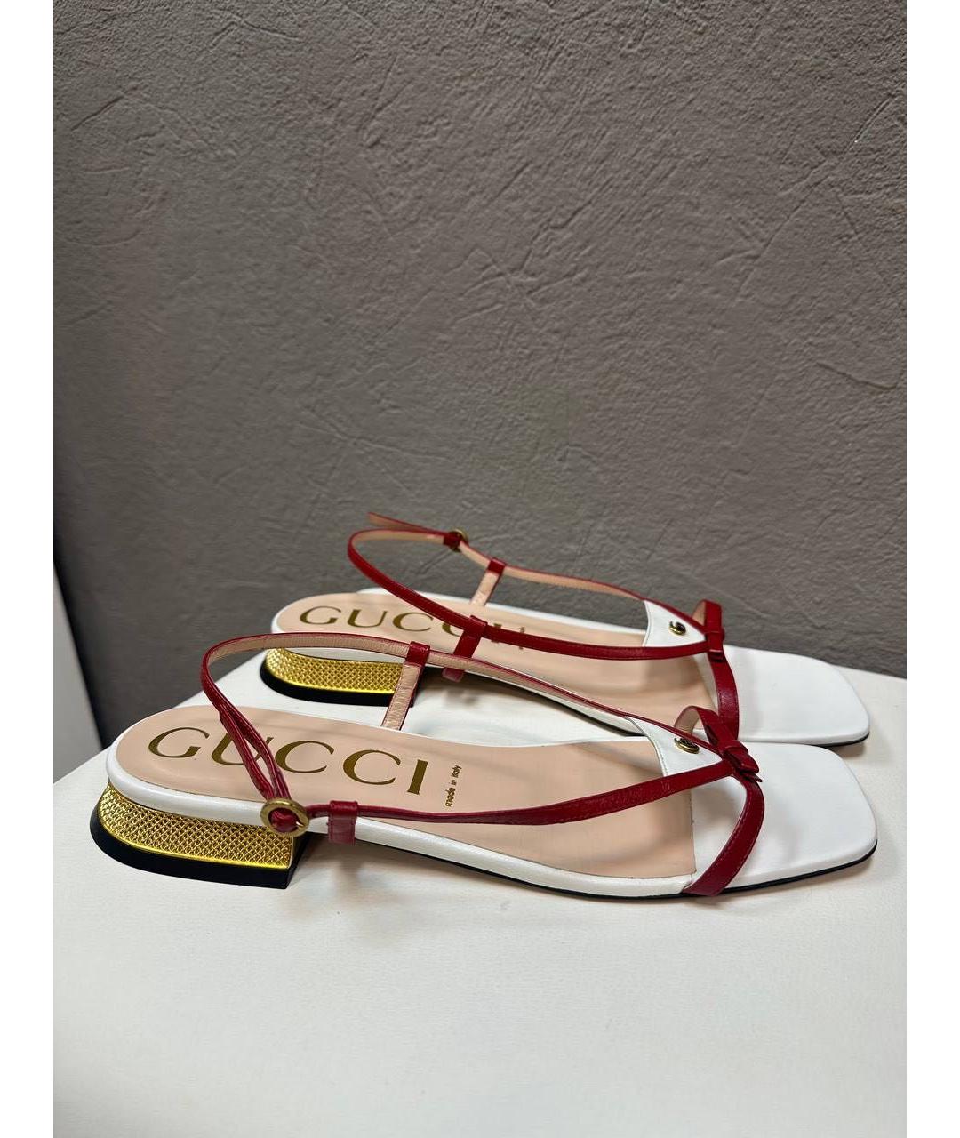 GUCCI Белые кожаные сандалии, фото 6