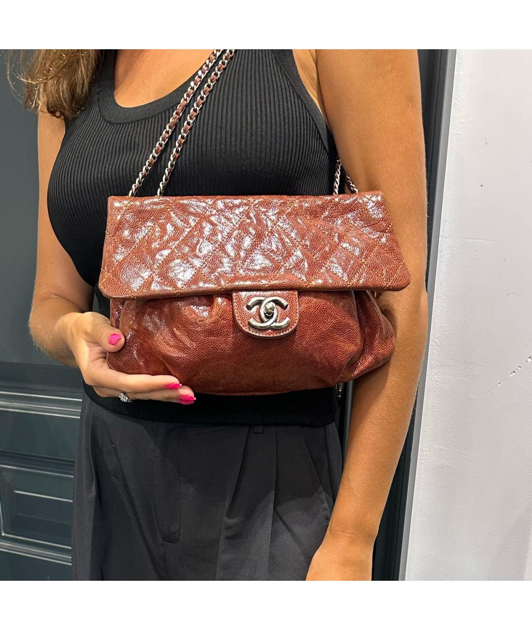 CHANEL Оранжевая кожаная сумка через плечо, фото 8