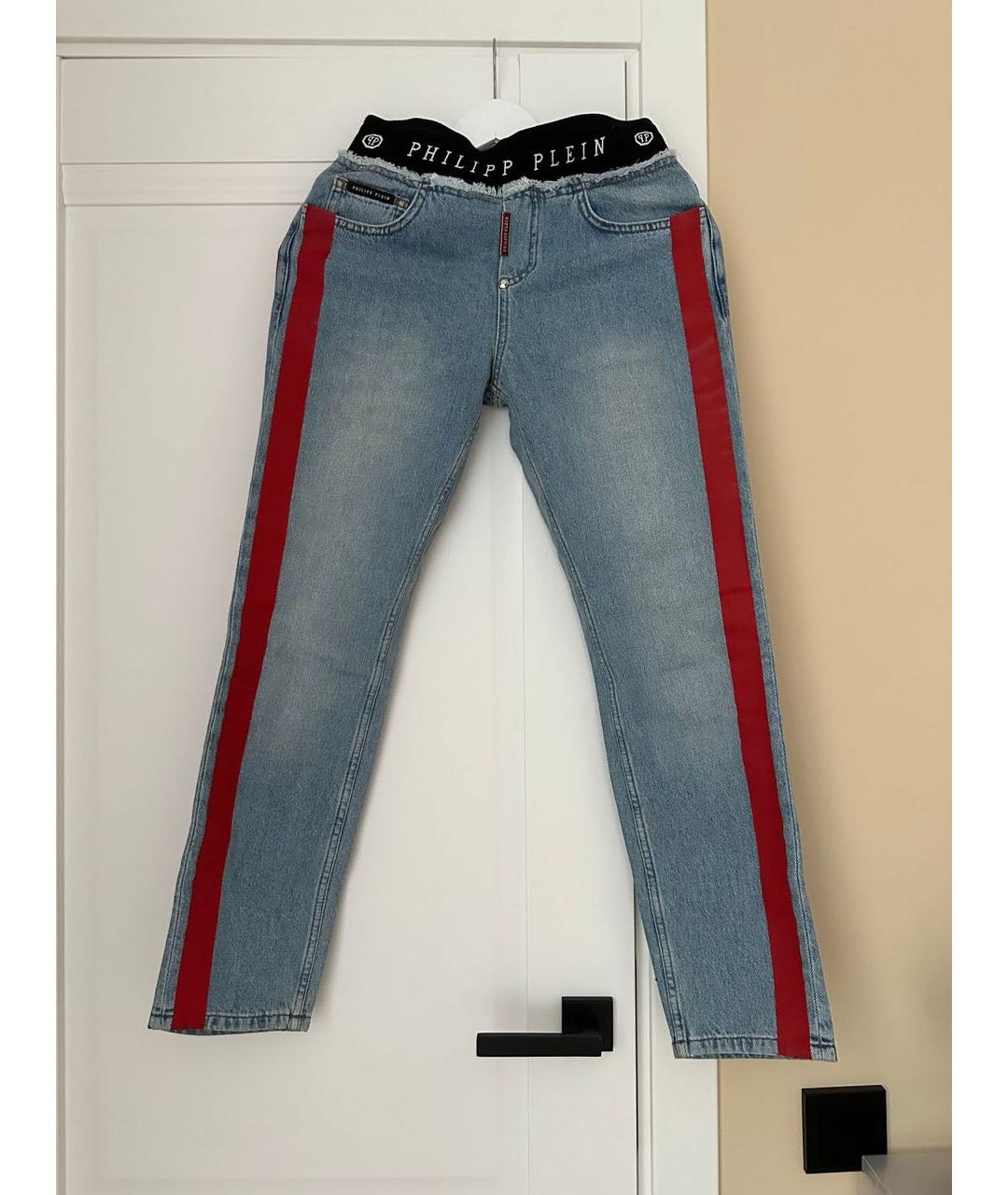 PHILIPP PLEIN Голубые хлопковые прямые джинсы, фото 9