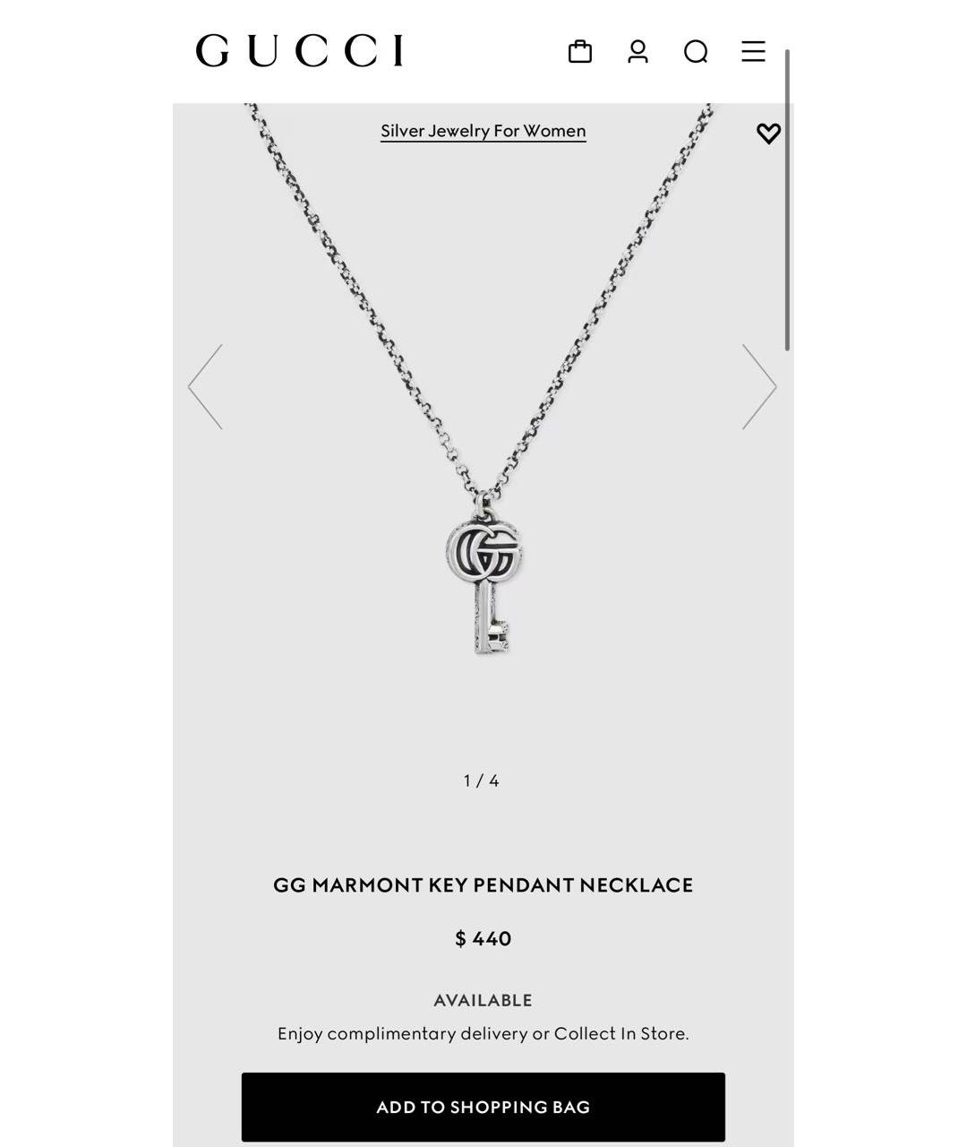 GUCCI Серебряная серебряная подвеска, фото 2