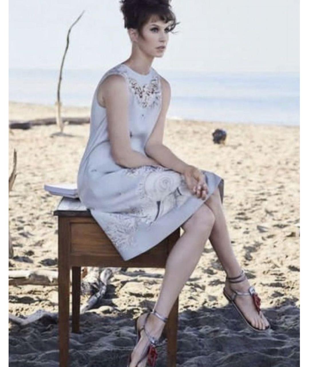 WEEKEND MAX MARA Серебряные кожаные сандалии, фото 6