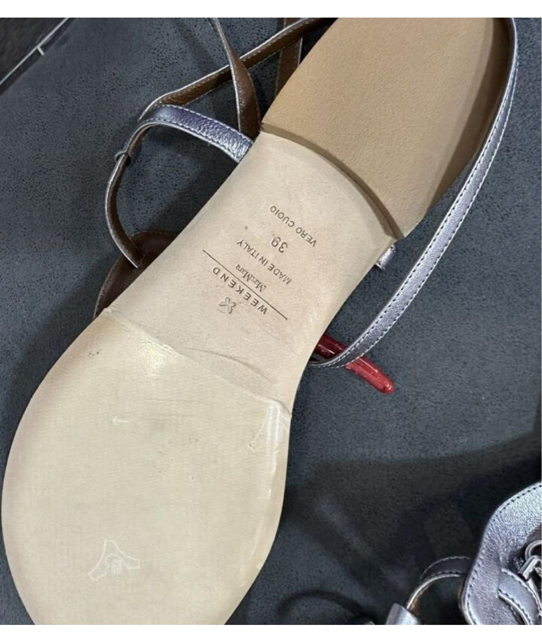 WEEKEND MAX MARA Серебряные кожаные сандалии, фото 4