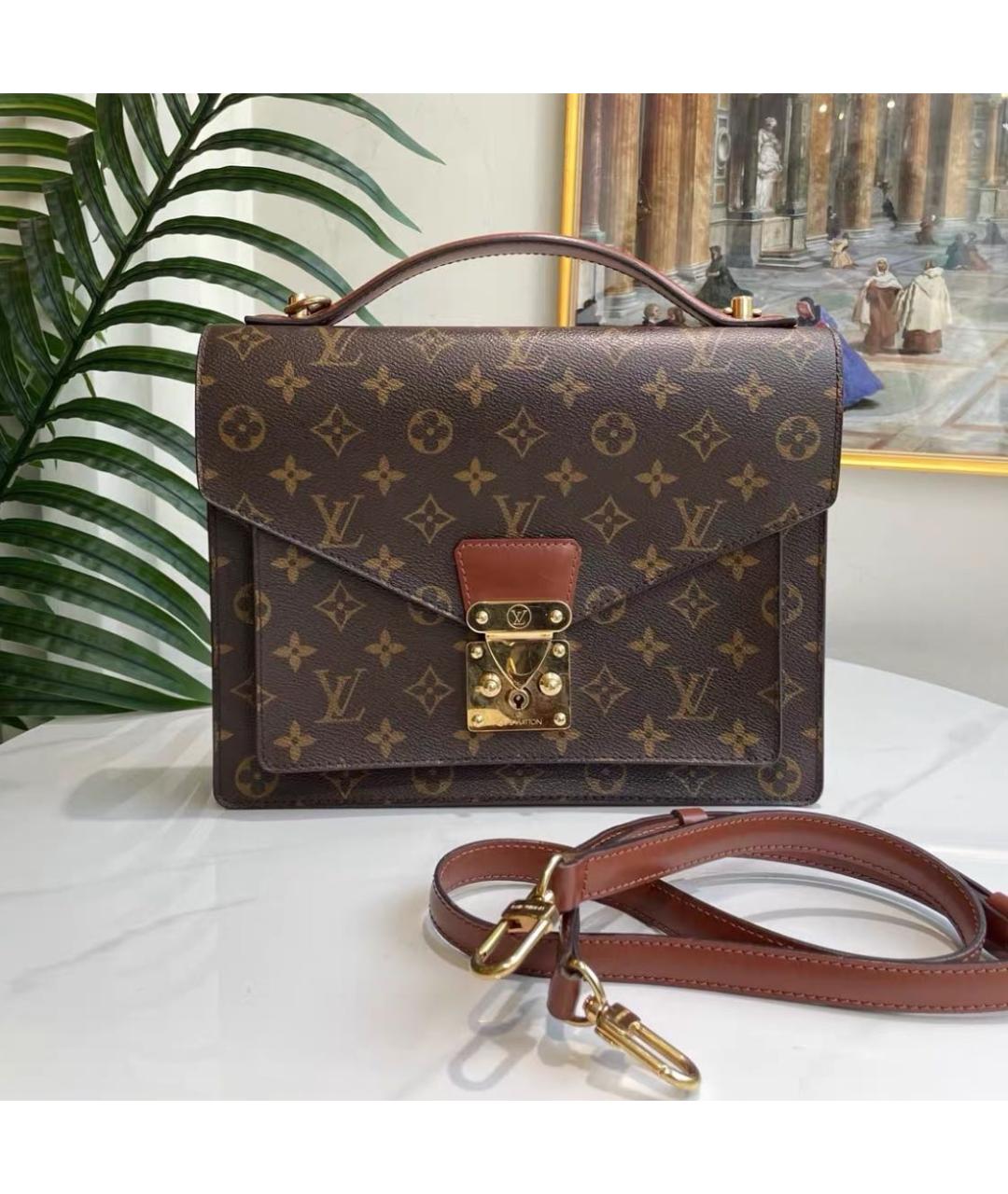 LOUIS VUITTON Коричневая кожаная сумка с короткими ручками, фото 2
