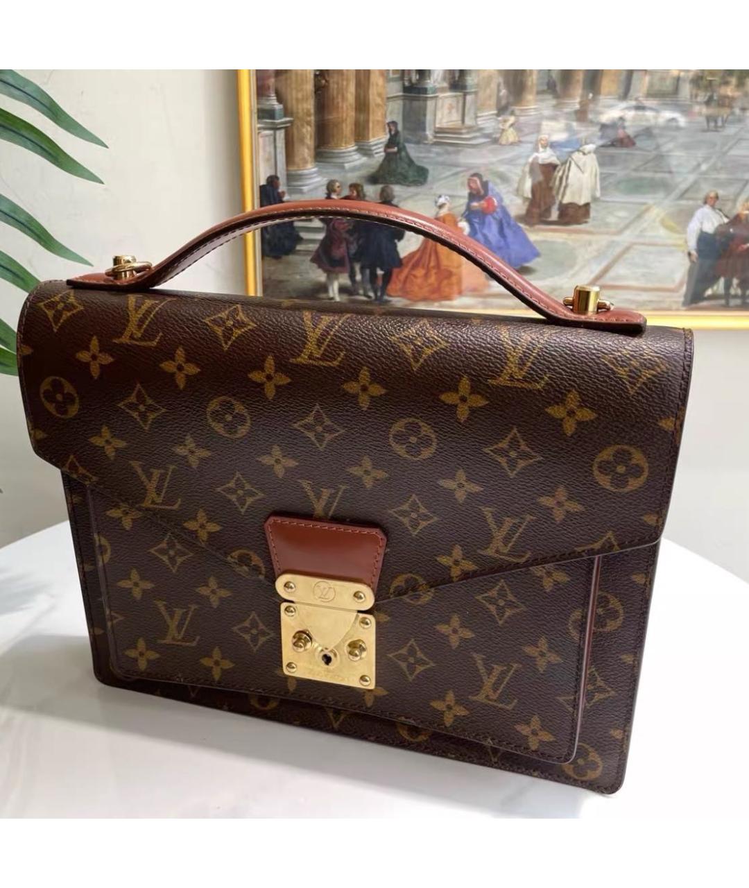 LOUIS VUITTON Коричневая кожаная сумка с короткими ручками, фото 5